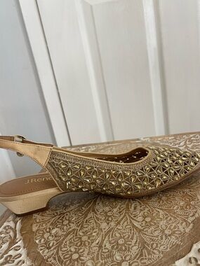 J.Renee Gold Embellished Slip-On Mules